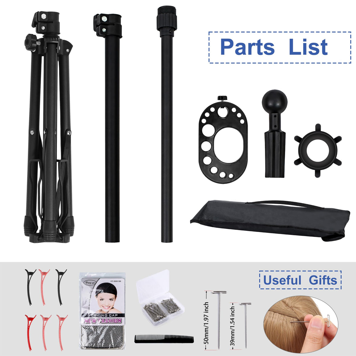 Klvied portable wig stand with travel bag for storage and transport.