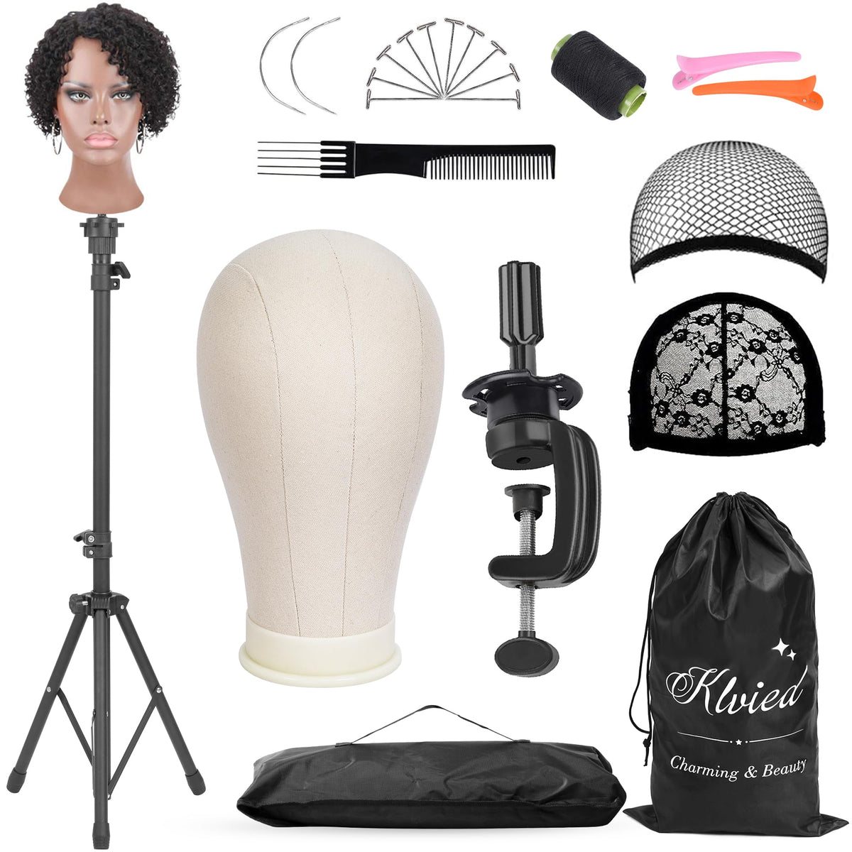 Klvied wig mannequin stand head for professional practice and display