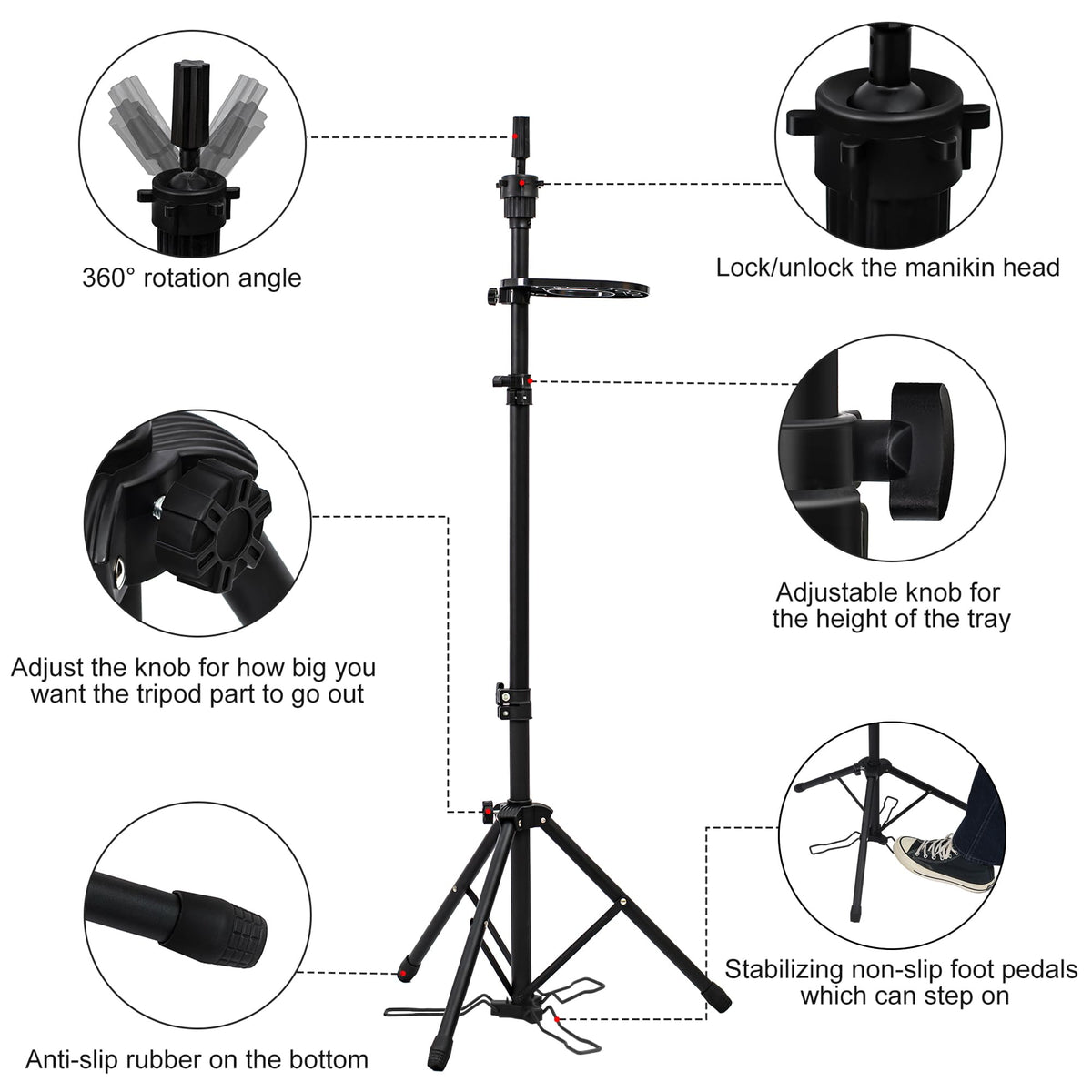 Klvied wig stand with adjustable height for diverse training setups.