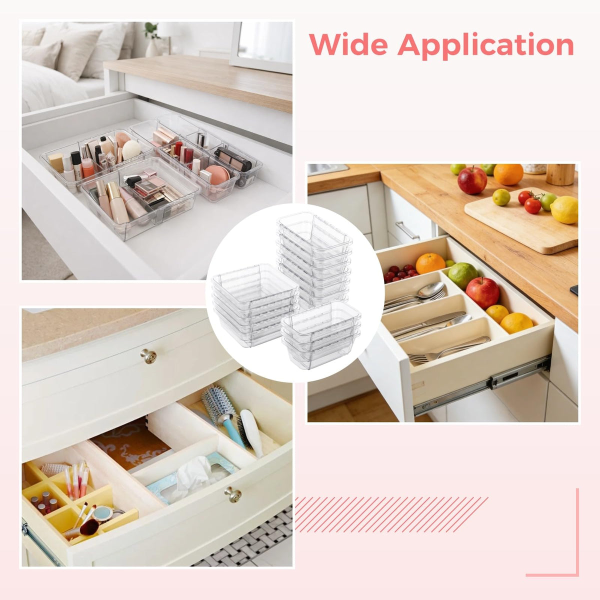 KLYGOBSR clear plastic drawer organizer for quick content identification