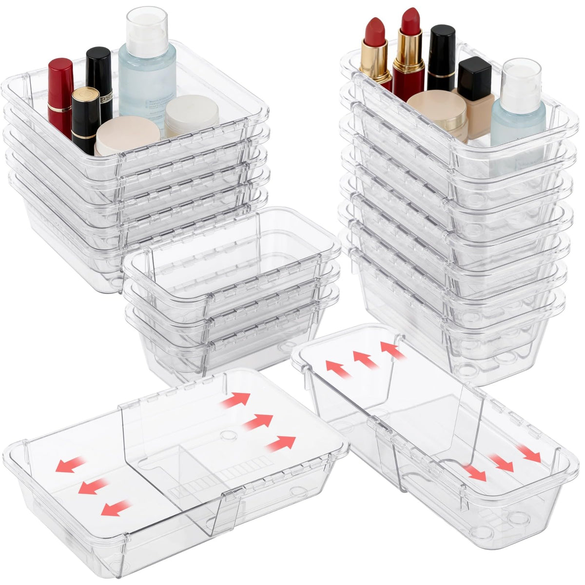 KLYGOBSR extendable large bathroom drawer bin for flexible drawer organization