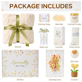 KMCCUMBER Get Well Basket with patterned glass cup for comforting drinks.