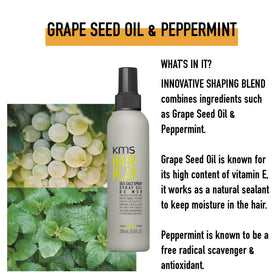 KMS Hairplay Sea Salt Spray close-up reveals textured, airy strands.