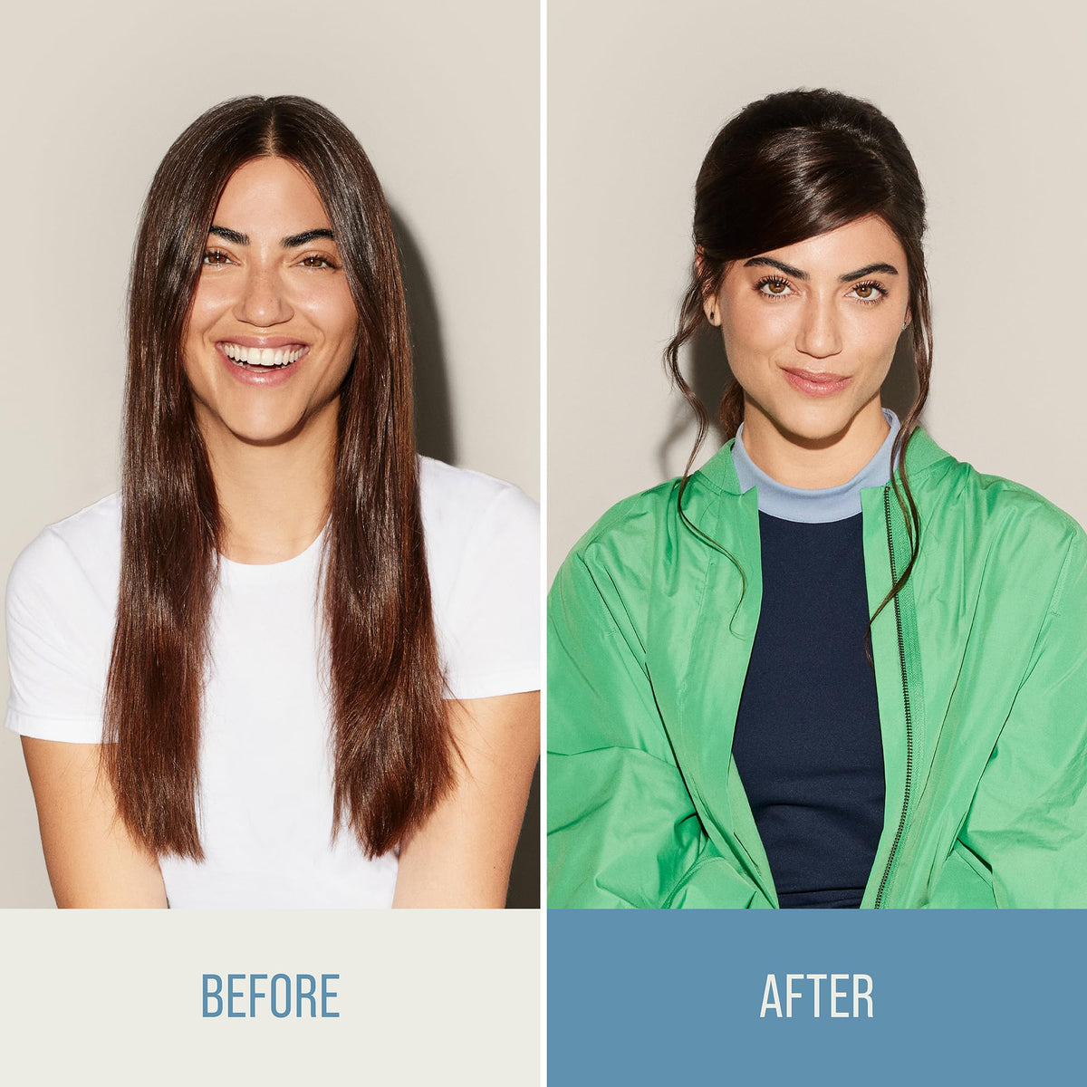 KMS HairStay fast-drying spray in use provides quick set without stiffness.