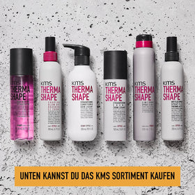 KMS ThermaShape packaging and bottle display for premium hair styling.