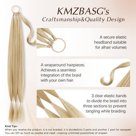 Kmzbasg hair-tie wrap-around ponytail application demonstrates quick DIY transformation.