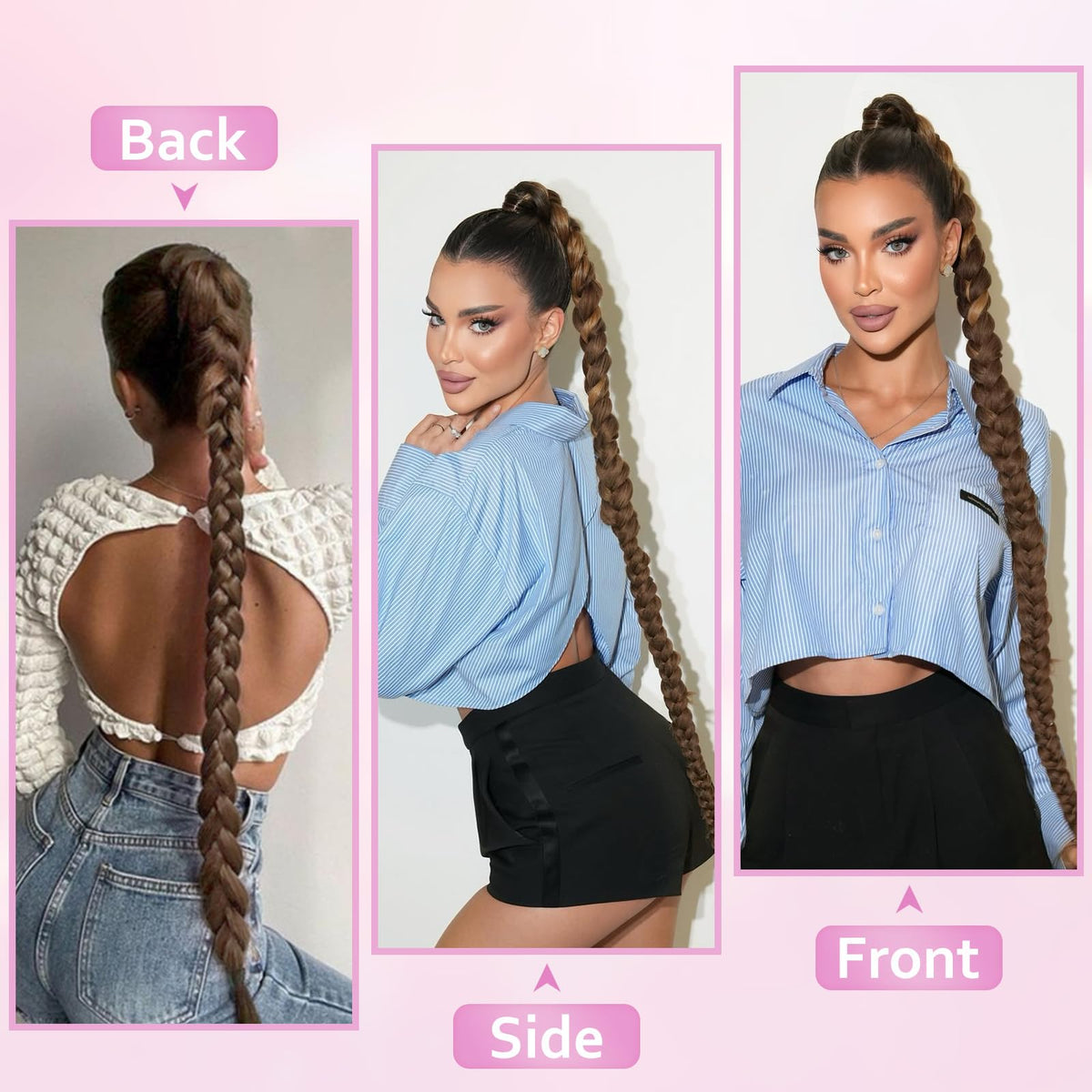 Kmzbasg long braid ponytail extension wear-on portrait ideal for everyday chic