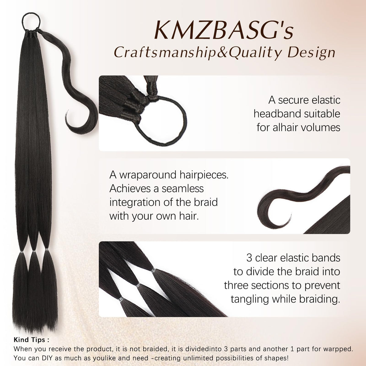 Kmzbasg ponytail extension back view highlights secure fit and lightweight comfort.