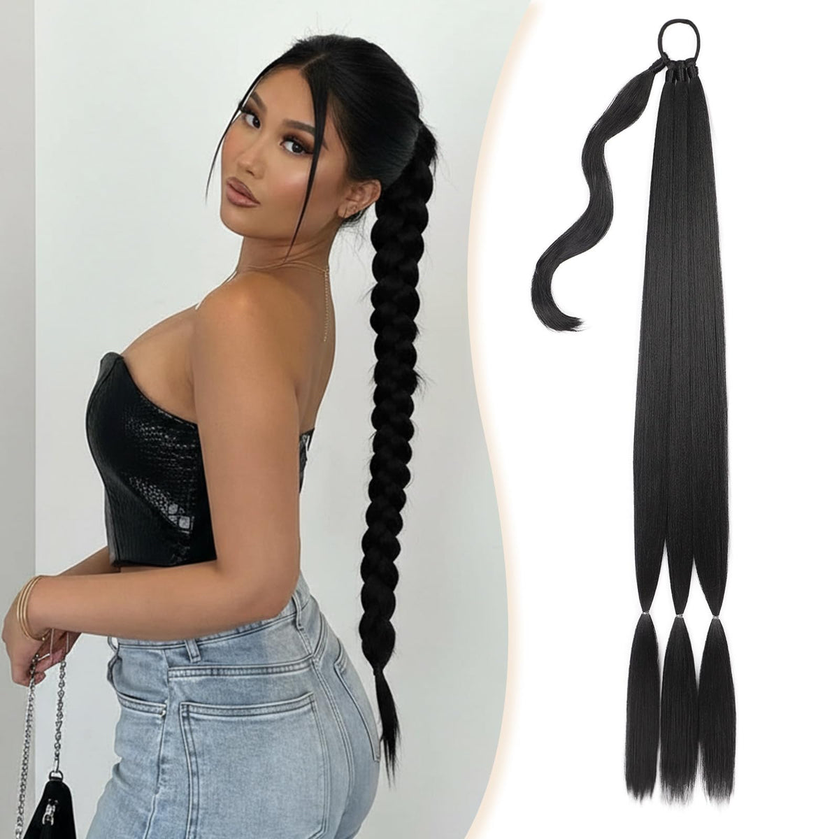 Kmzbasg long braided ponytail extension adds length and natural shine for daily wear.