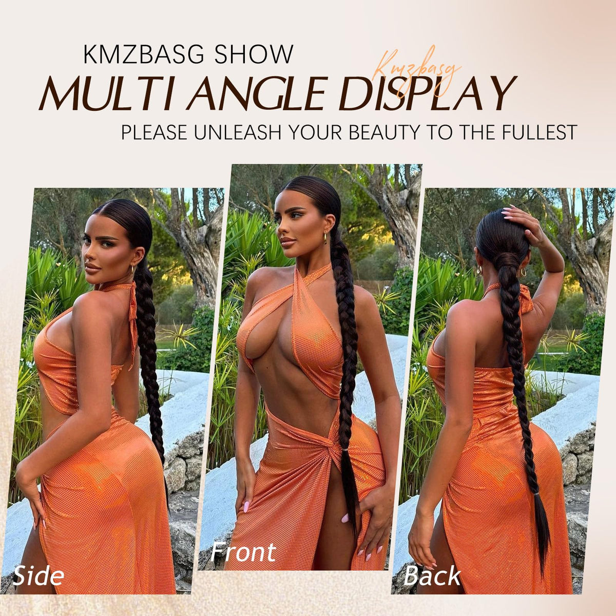 Kmzbasg wrap-style close-up demonstrates DIY wrap capability for versatile looks.