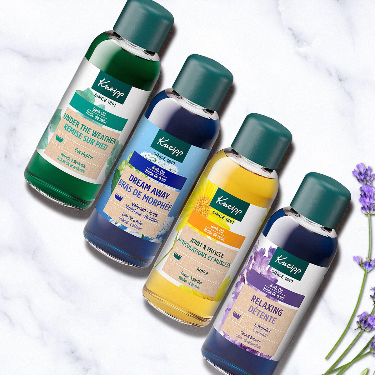 Kneipp Bathe in Happiness soak scene with warm water and steam