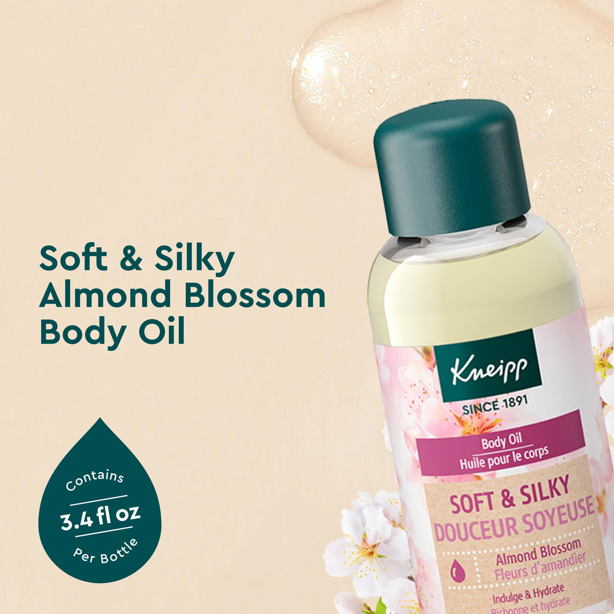 Kneipp body oil texture close-up showing silky, non-greasy absorption