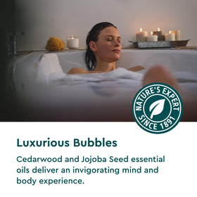 Kneipp Cedarwood Aromatherapy Bubble Bath ingredients panel highlights plant-based vegan formula.