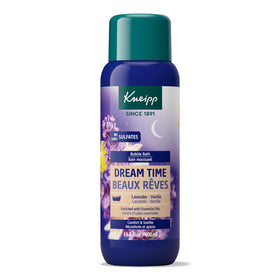 Kneipp Dream Time Lavender and Vanilla bottle pouring for a soothing nightly ritual.