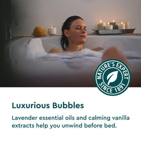 Kneipp Dream Time lavender color swirl bath for tranquil bedtime ambiance.