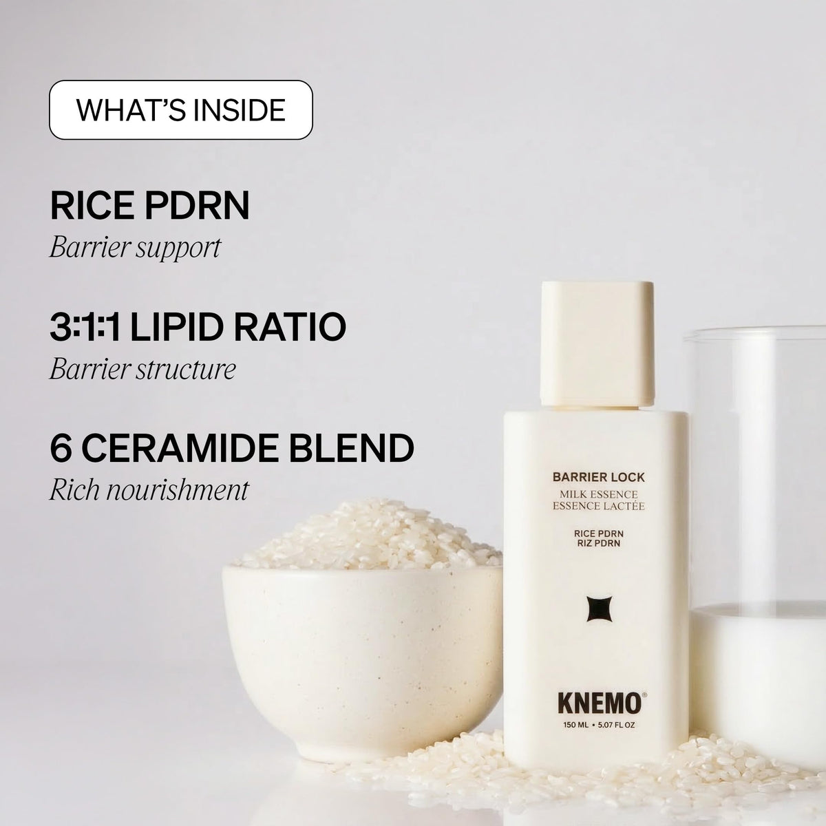 KNEMO Barrier Lock Rice PDRN Milk Essence thin layer for daytime defense