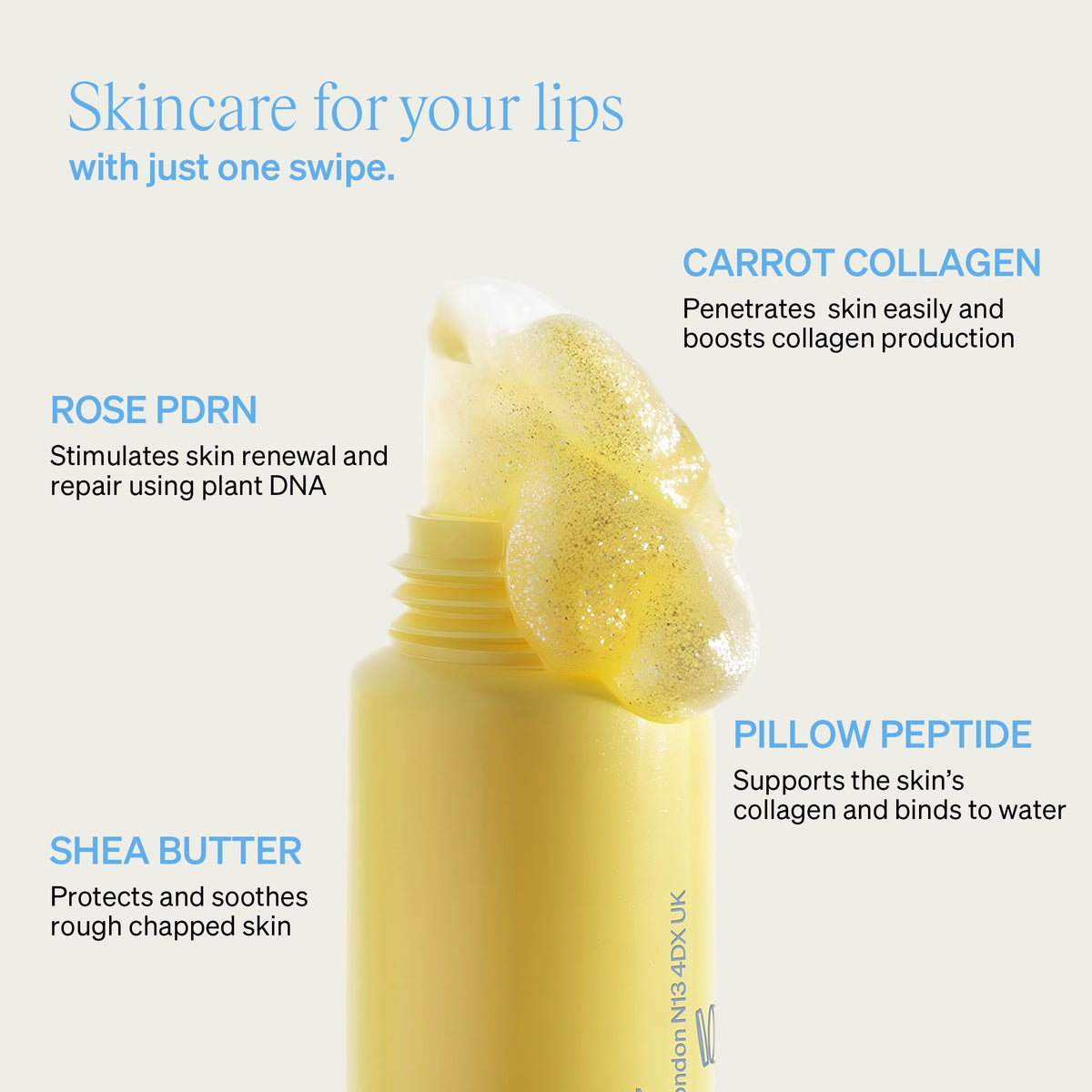 KNEMO LipLock Jelly Serum on lips showing buildable gloss and shine.