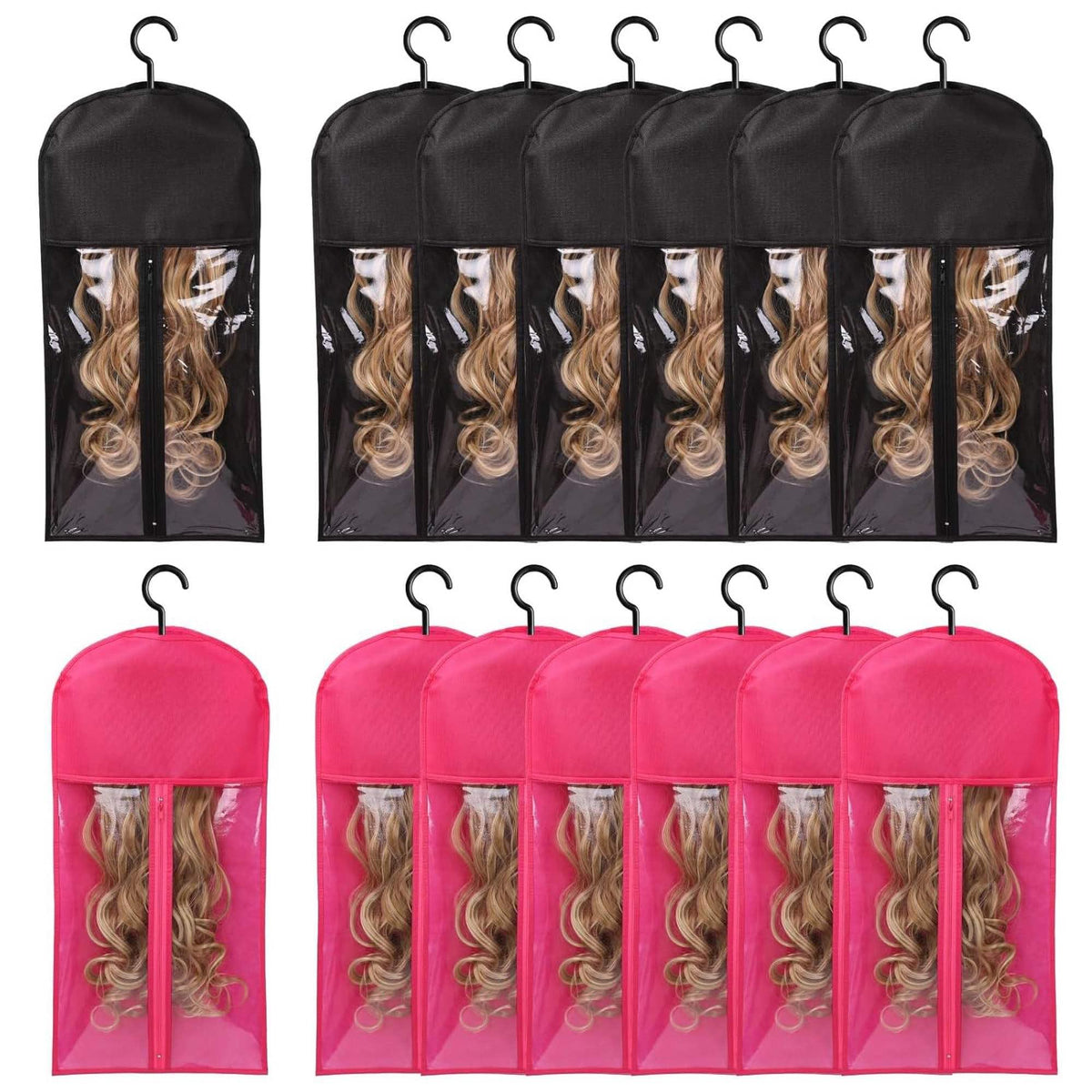 Kneysan Wig Hangers Set in black and pink for organized storage