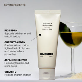 Knours PDRN Rice Green Tea Peel Mask texture close-up shows gentle exfoliation.