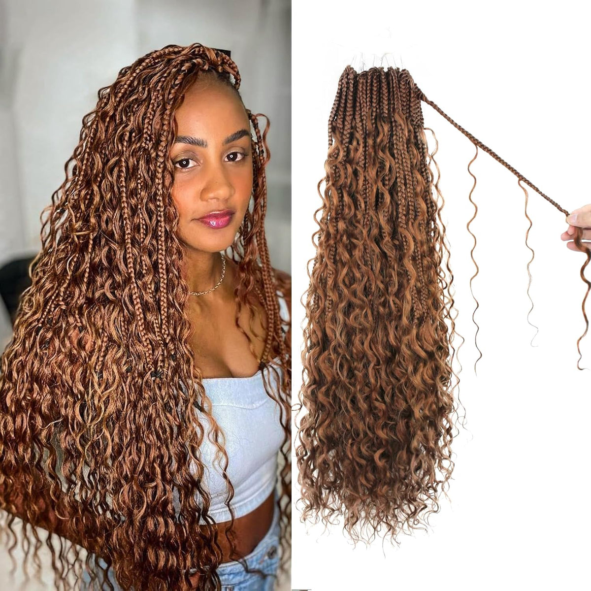 Knovotch boho box braids 18in close-up curls for a natural, lifelike look.