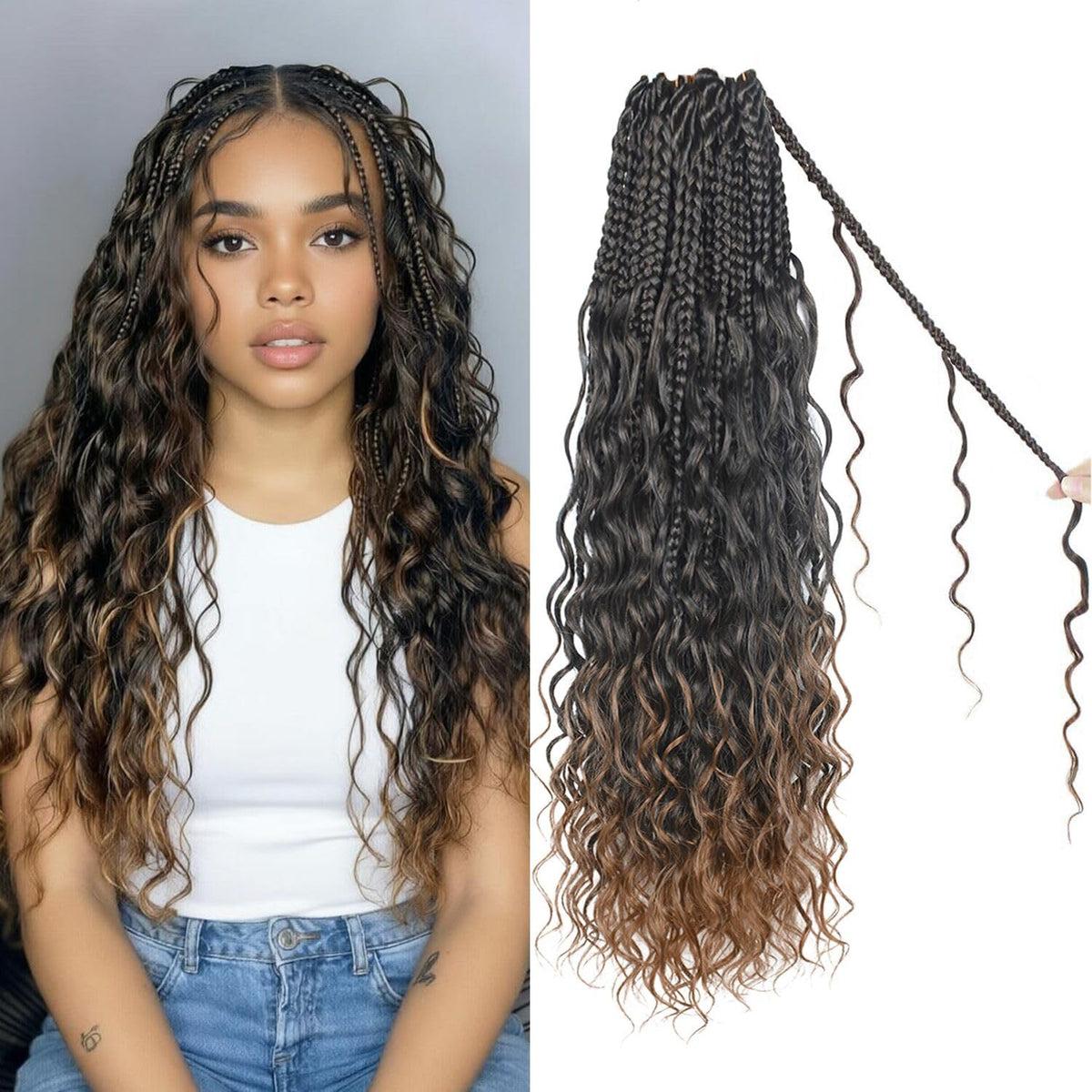 Knovotch Boho Box Braids 18in with soft curls close-up texture for a natural look