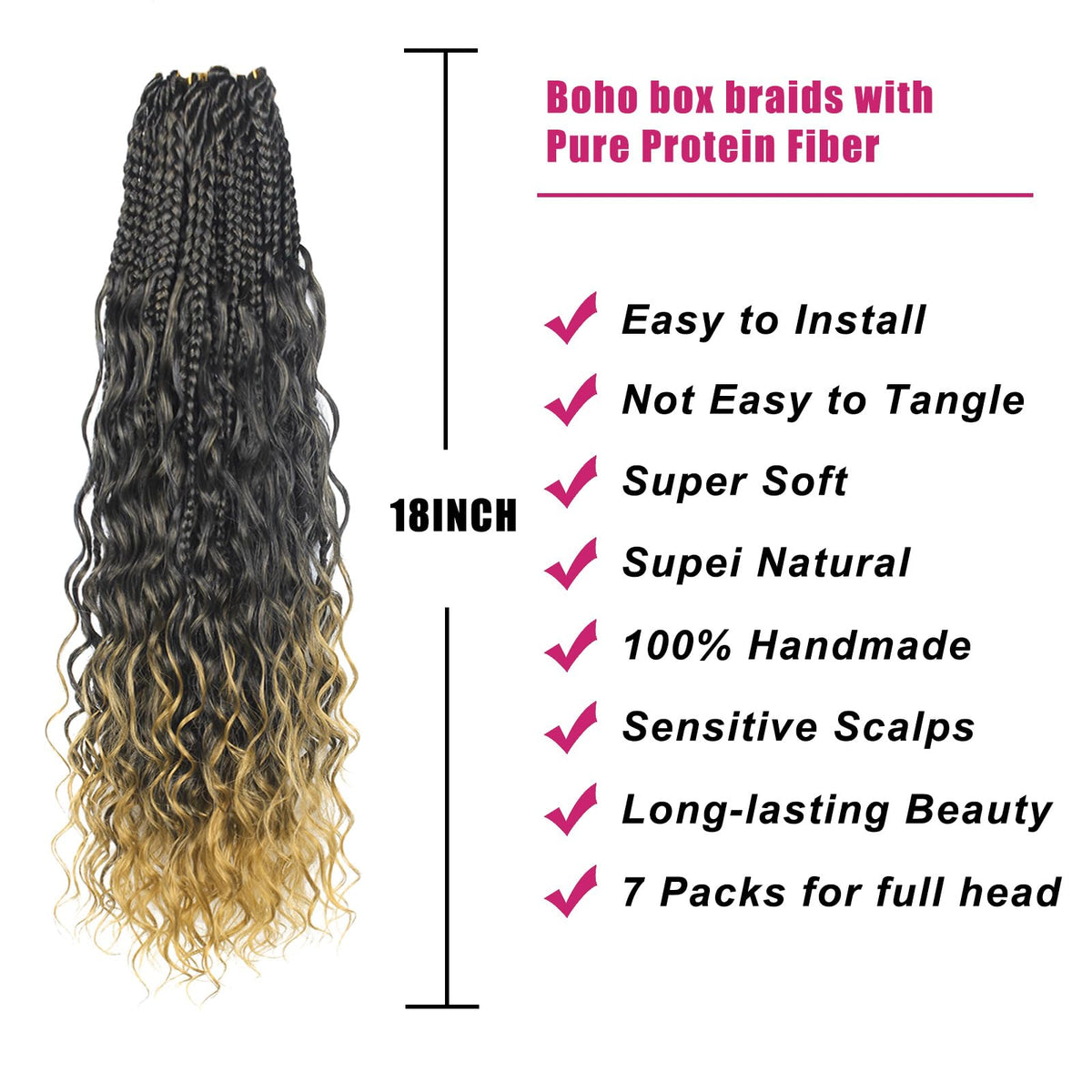 Knovotch natural texture protein fiber braids resemble real hair in 18inch length.