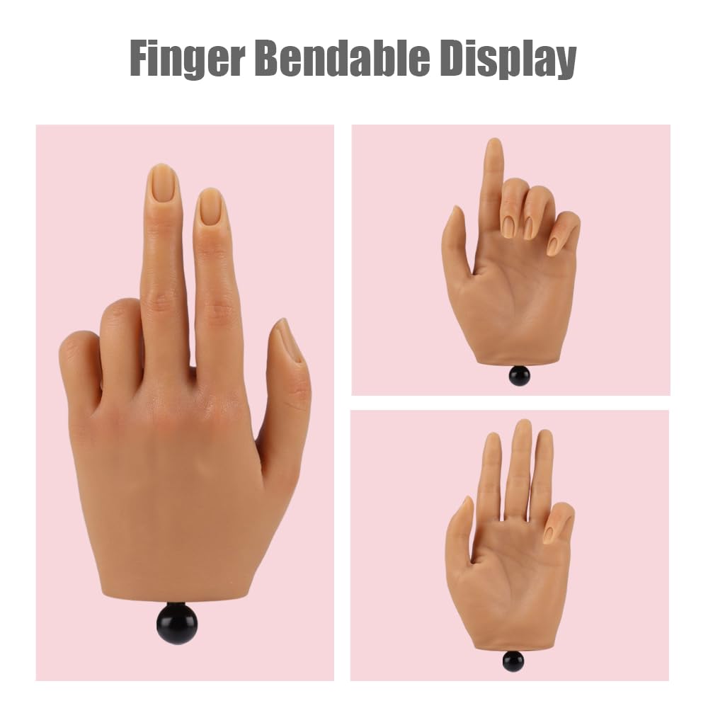 KnowU silicone fake hand close-up showing flexible fingers for nail art angles