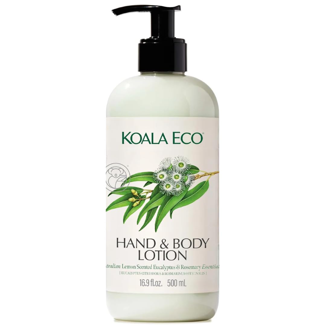 Koala Eco lotion bottle with lemon-scented eucalyptus and rosemary oils, refreshing scent and versatile cleaning.