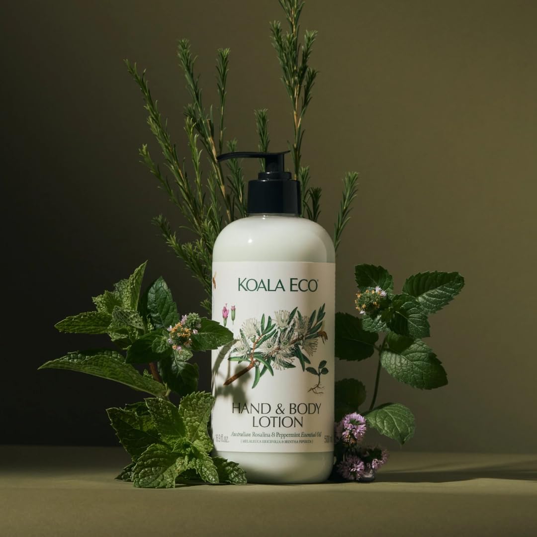 Applying Koala Eco Rosalina & Peppermint lotion after shower for moisture