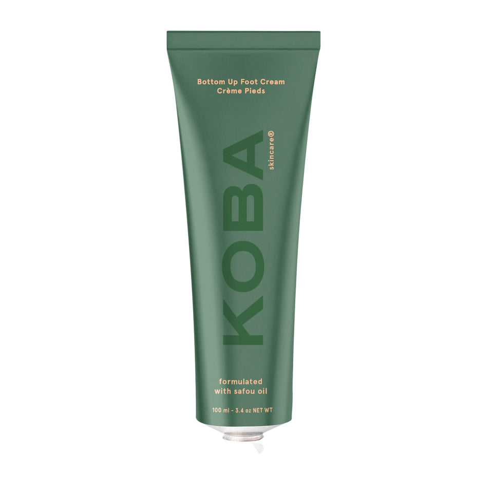 KOBA Bottom Up Foot Cream bottle demonstrates daily hydration for feet.