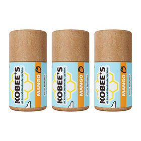 Kobeesco lip balm mango pack display, provides smooth, hydrated lips.