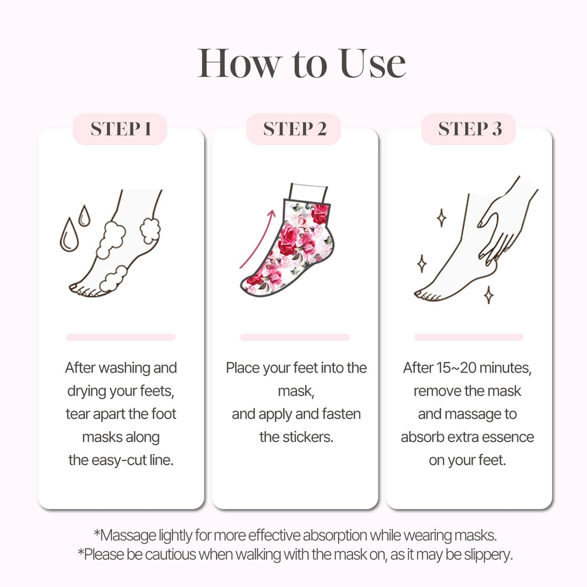 Koelf Rose Petal Satin Foot Mask easy-cut design with sticker band for simple application.
