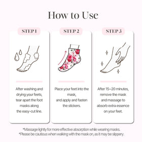 Koelf Rose Petal Satin Foot Mask easy-cut design with sticker band for simple application.