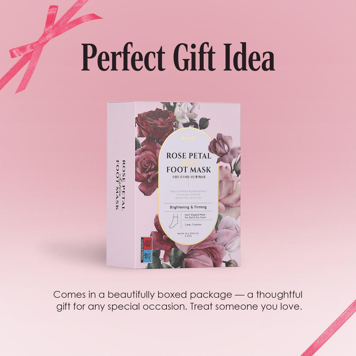 Koelf Rose Petal Satin Foot Mask one-size-fit up to 12 inches for most feet.