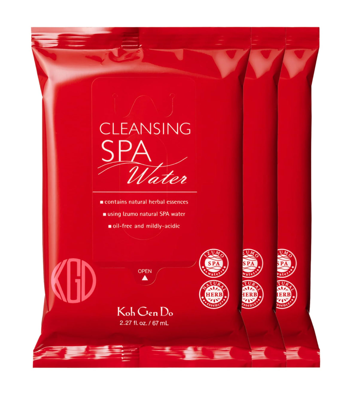 Koh Gen Do Spa Cleansing Water Cloths box front for quick, rinse-free makeup removal.