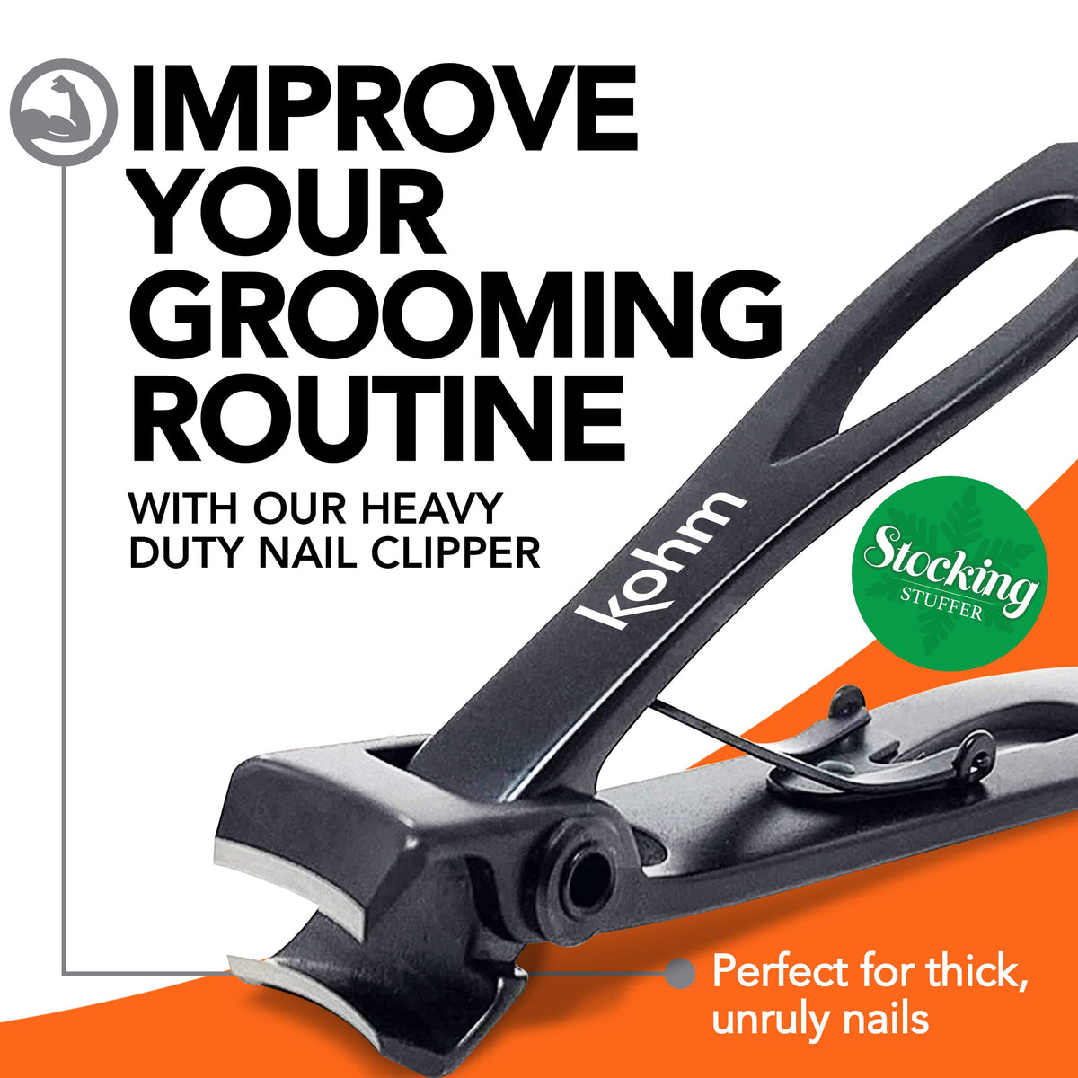KOHM nail clippers featuring concave blade for clean trimming