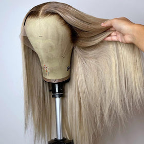 Koinu Ash Blonde Wig front view with natural scalp look and versatile styling.