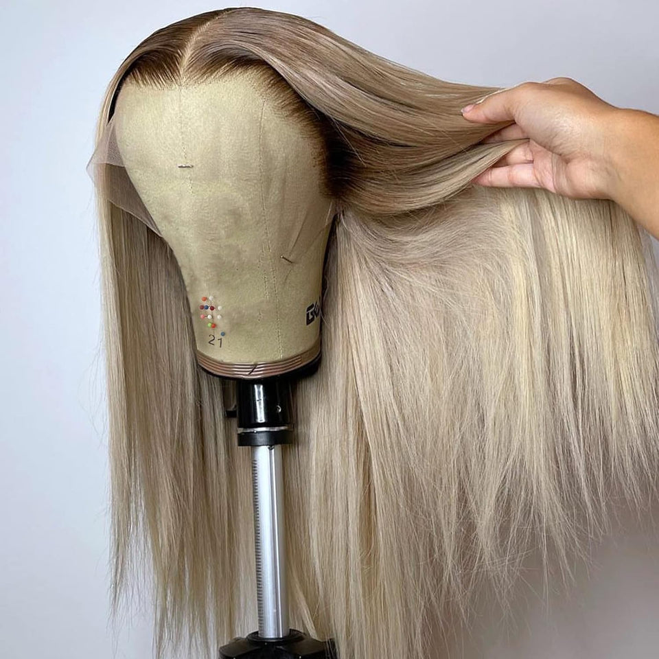 Koinu Ash Blonde Wig front view with natural scalp look and versatile styling.