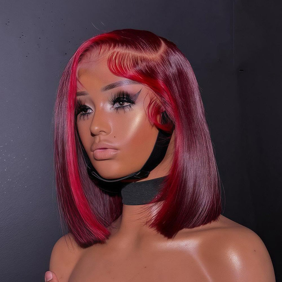 Koinu Highlight Red 99J bob wig with lace front for natural daily wear.