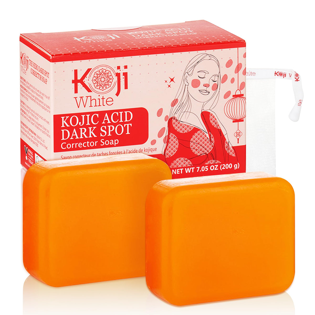 Koji White 4% Kojic Acid bar close-up with smooth texture for brightening skin.