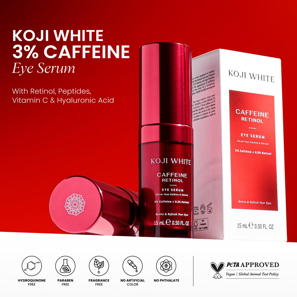 Koji White eye serum fragrance-free jar closeup highlights gentle, fragrance-free care for sensitive skin.
