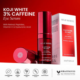 Koji White eye serum fragrance-free jar closeup highlights gentle, fragrance-free care for sensitive skin.