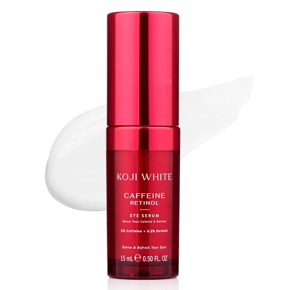 Koji White eye serum pump application offers easy, mess-free daily use for refreshed under-eye skin.