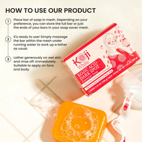 Koji White cleansing bar for face and body in daily routine setup.
