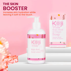 Koji White lotion on neck area for gentle daily skincare