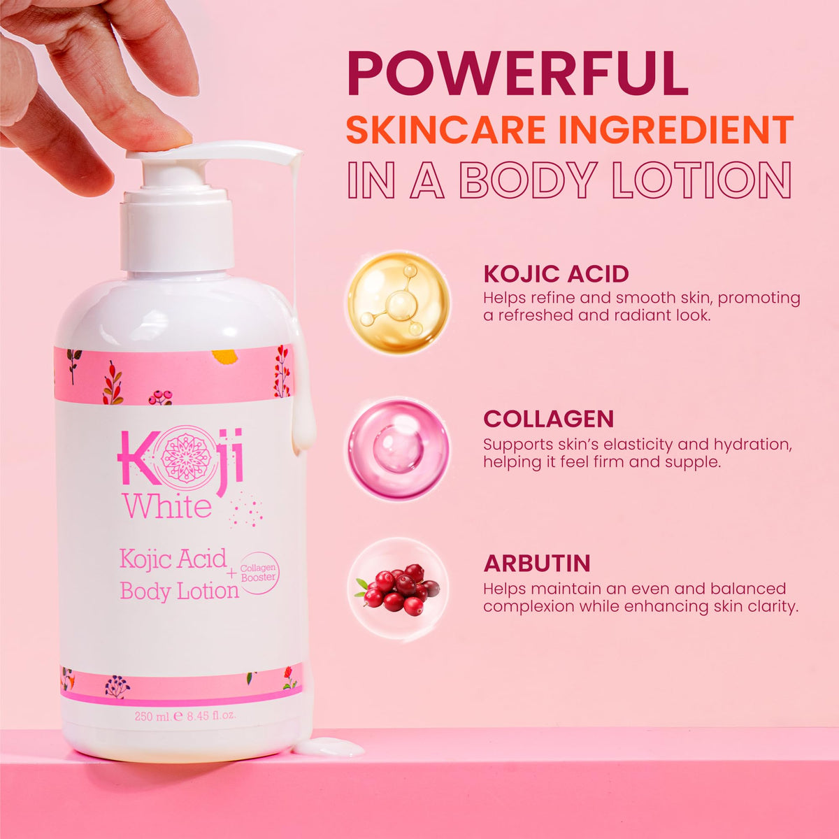 Koji White lotion texture closeup showing creamy non-greasy feel