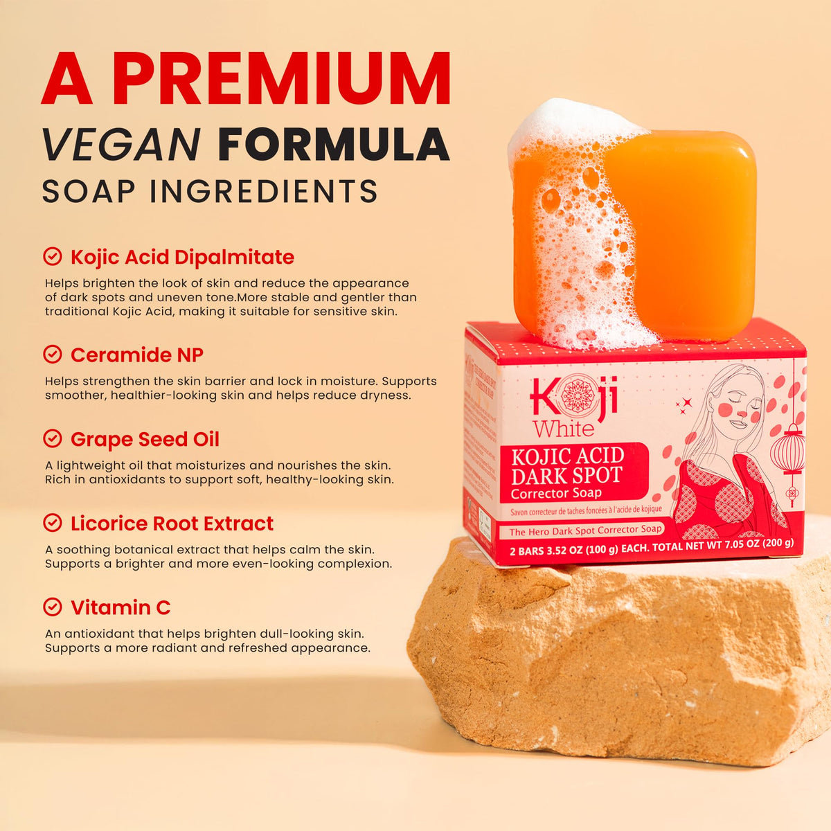 Koji White licorice root extract ingredient visual emphasizing skin-smoothing extract.