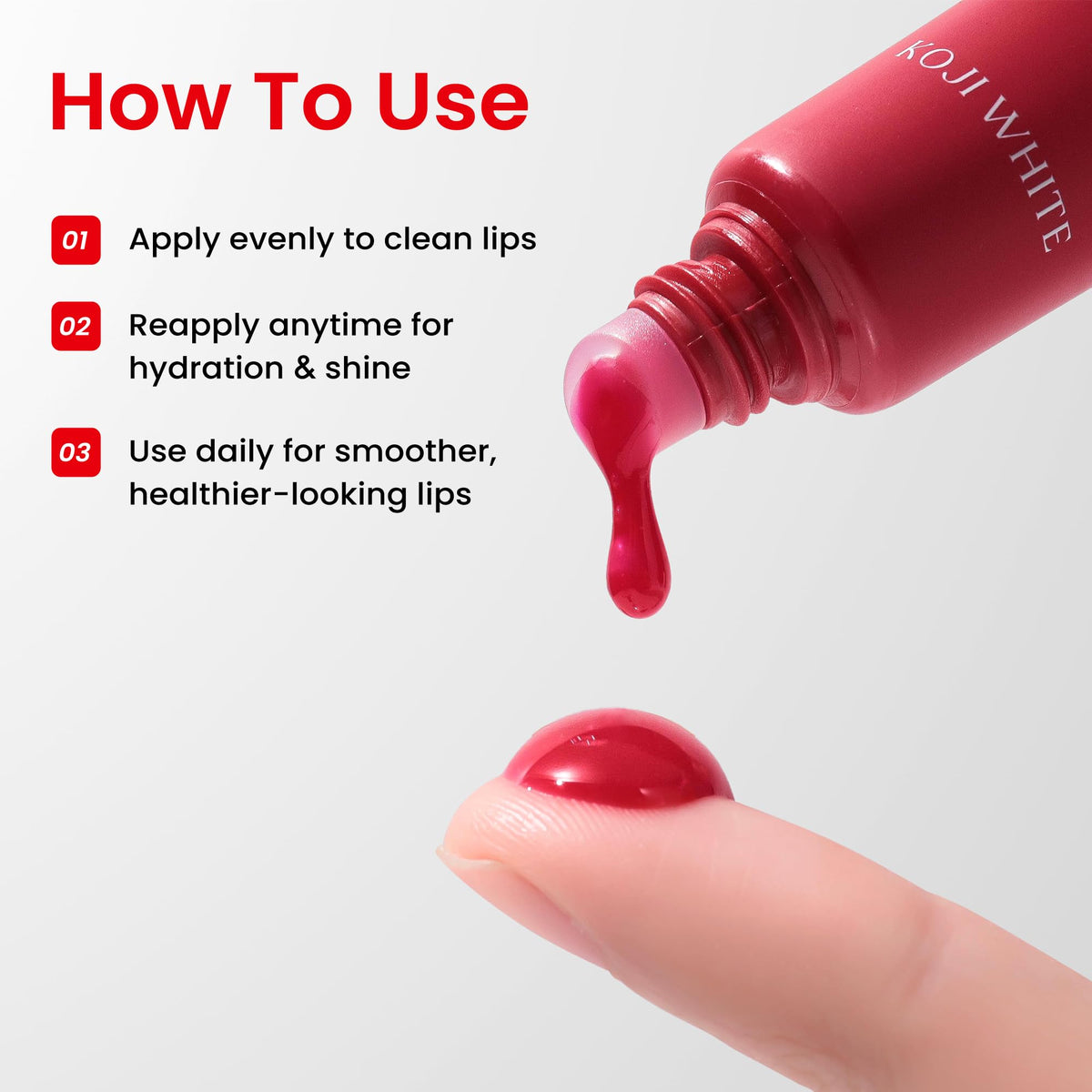 Koji White lip treatment on dry lips before application shows nourishing prep.