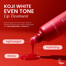 Koji White packaging emphasizes vegan formula for sensitive lips.
