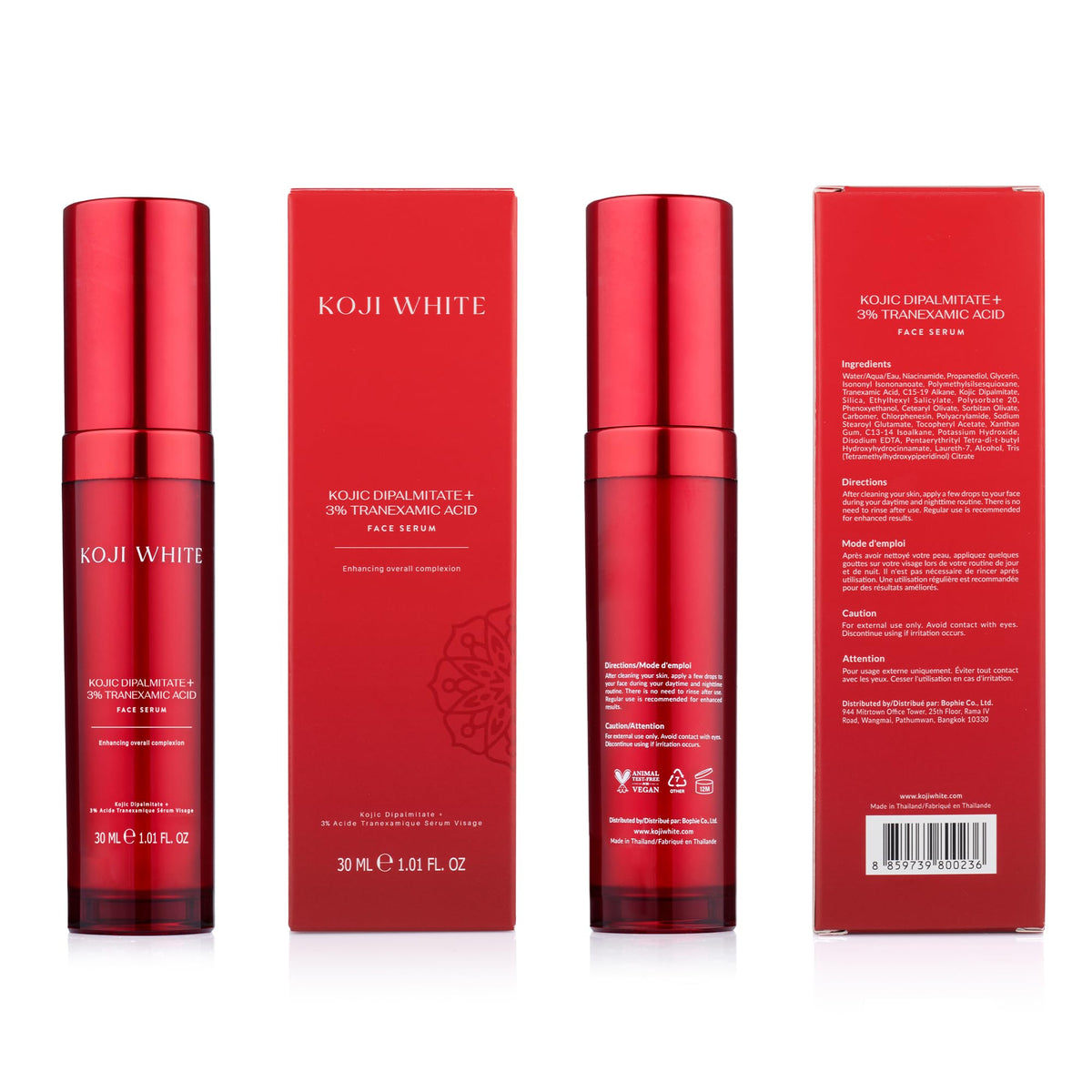 Koji White serum on skin delivers a fresh finish
